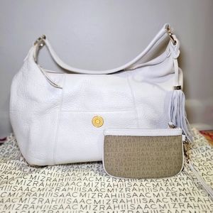 isaac mizrahi white leather hobo bag